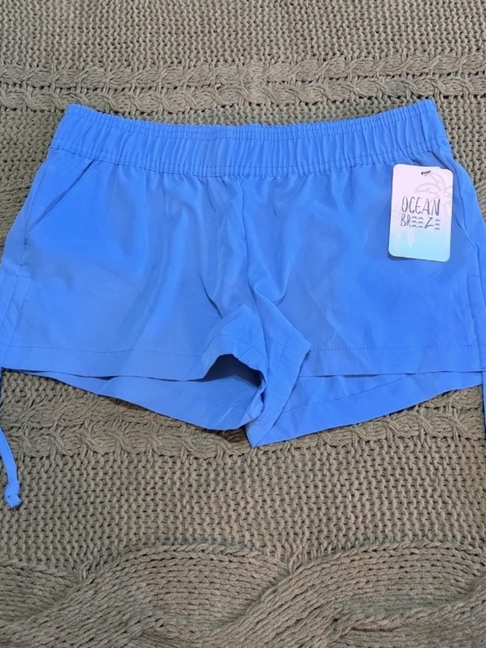 Ocean Breeze Beach Shorts Blue Cinched Elastic Waist Athletic Lounge